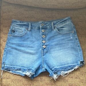 Women’s KanCan Blue Distressed Button-Fly Jean Shorts, High Waisted, Size XL